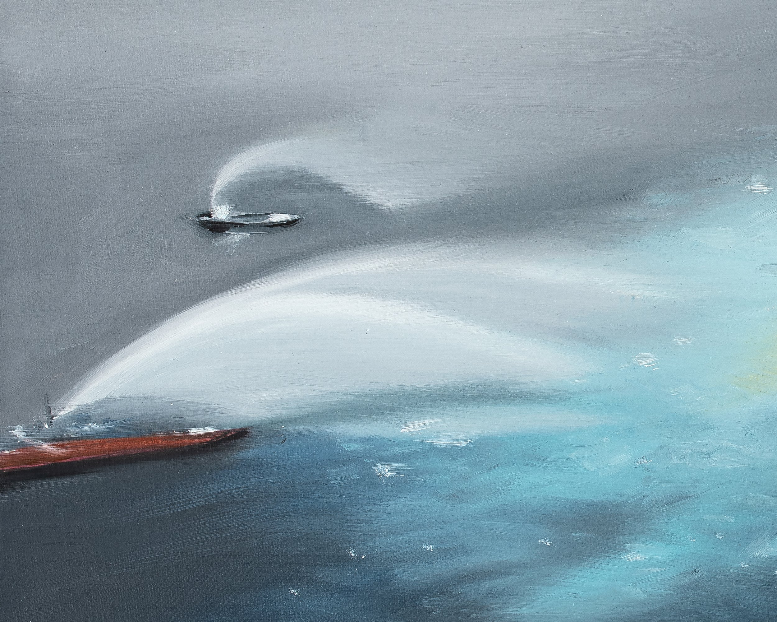 Tan Mu, Gulf of Mexico, 2021, detail showing water surface and flames