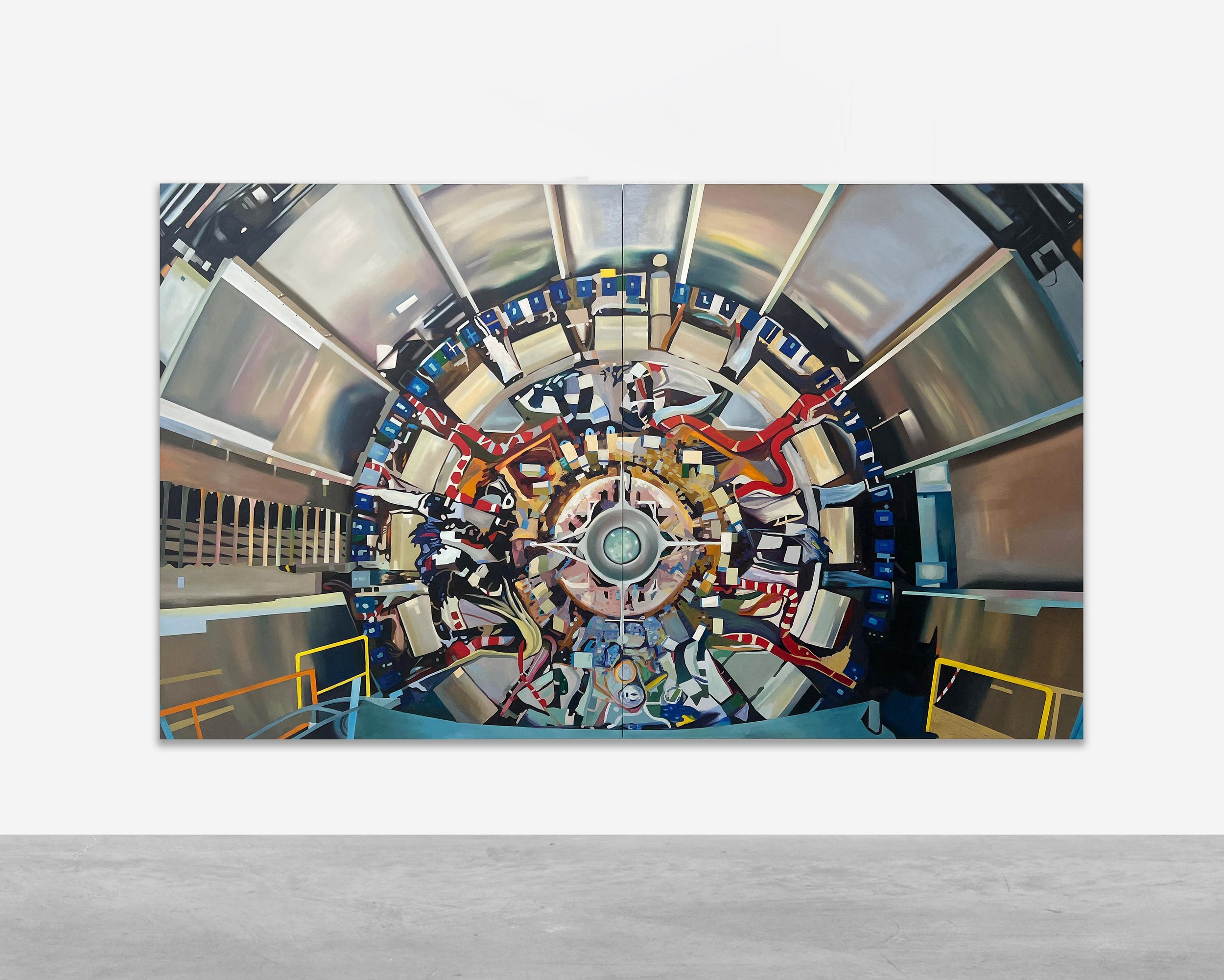 Tan Mu, Large Hadron Collider, 2025, detail of raised connection points and fine traces