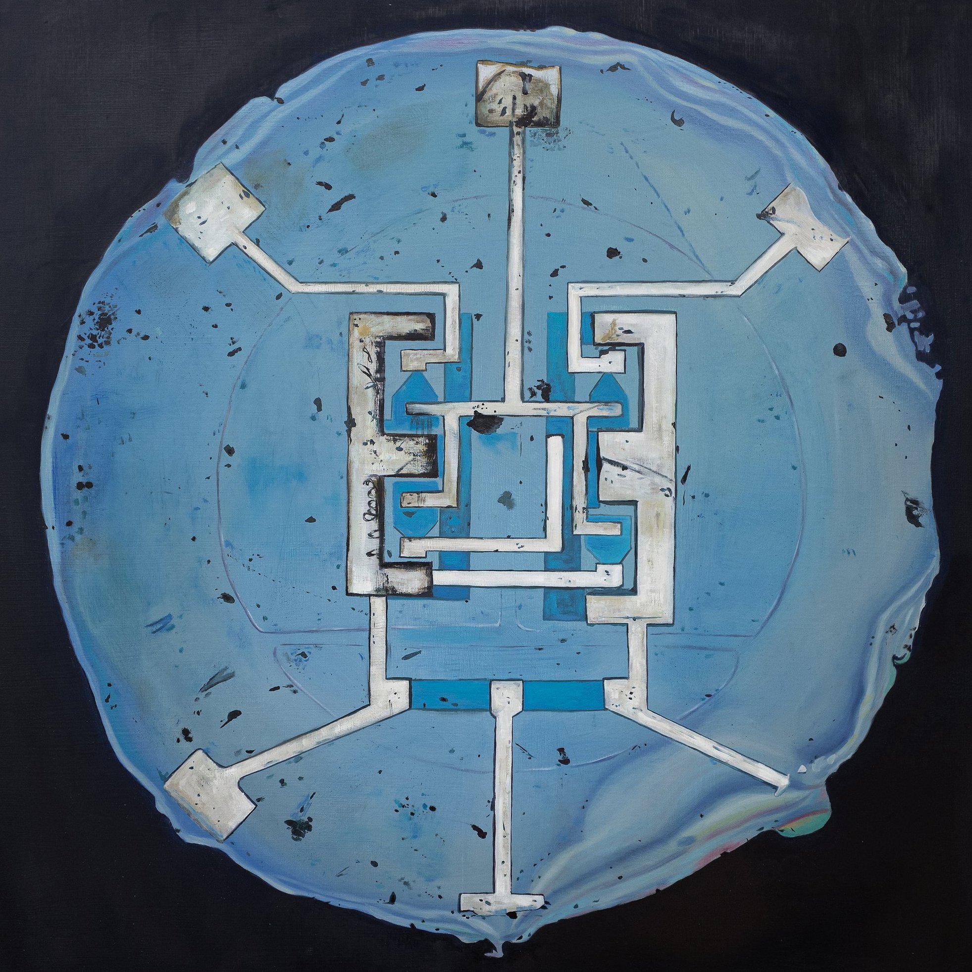 Tan Mu, Logic Circuit, 2022. Oil on linen, 76 x 76 cm.