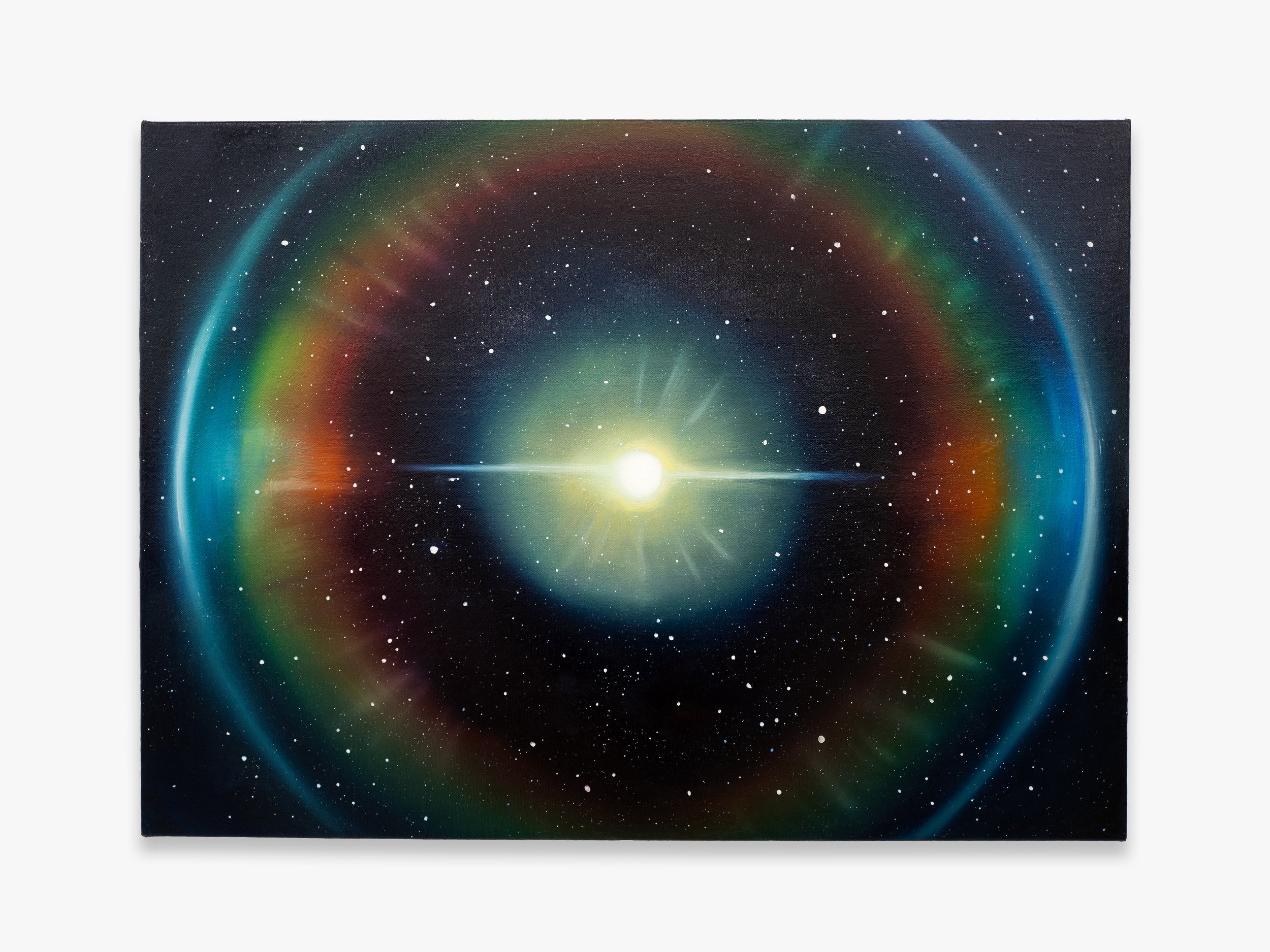 Observable Infinity, 2024, detail showing the concentric color transitions from gold center to dark edge