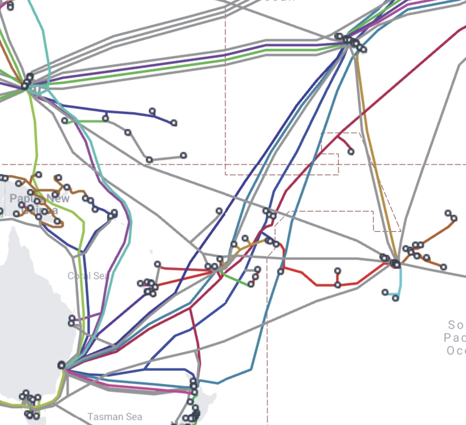 Signal: Submarine Network 07 by Tan Mu showing South Pacific cable routes