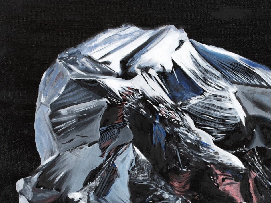 Tan Mu, Silicon, 2021, detail showing color shifts from cool blue to flesh pink.